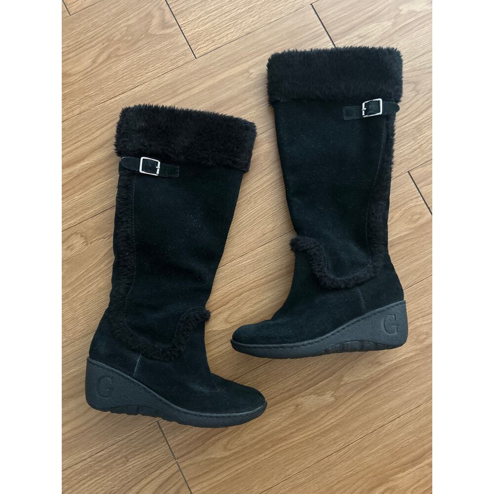 GUESS Faux‎ Fur Suede Mid Calf Winter Boots Women Size 7M GUC